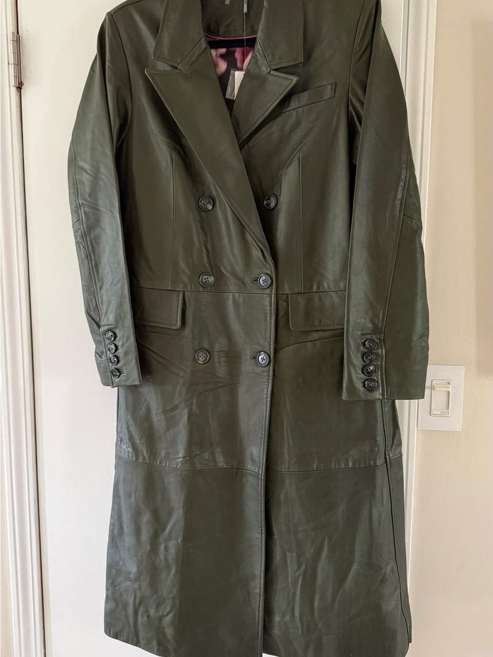 NWT $698 Anthroplogie Leather Green Trenchcoat - Picture 12 of 13